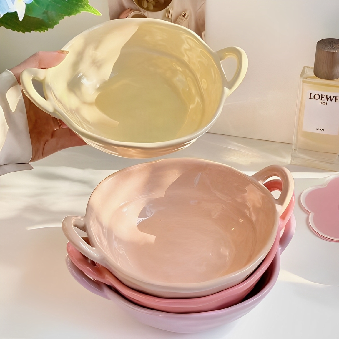 高颜值ins手捏不规则双耳碗马卡龙色水果沙拉碗泡面碗宿舍家用