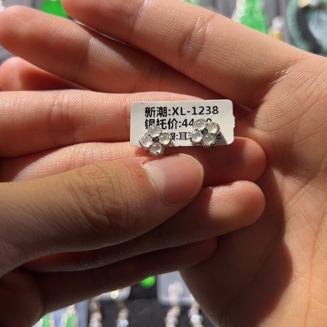 翡翠银S925镶嵌耳饰