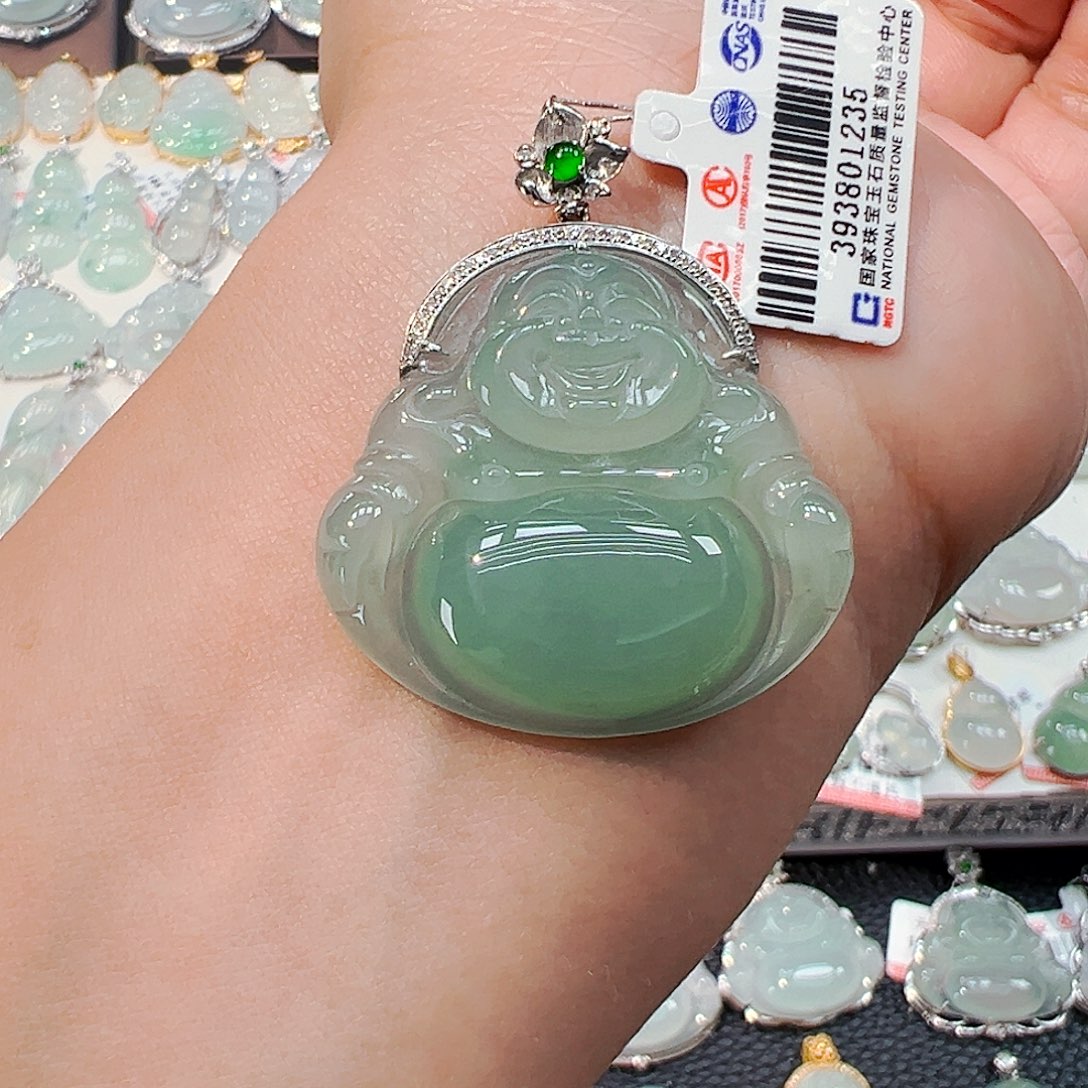 翡翠18K金镶嵌吊坠(不含链)佛公