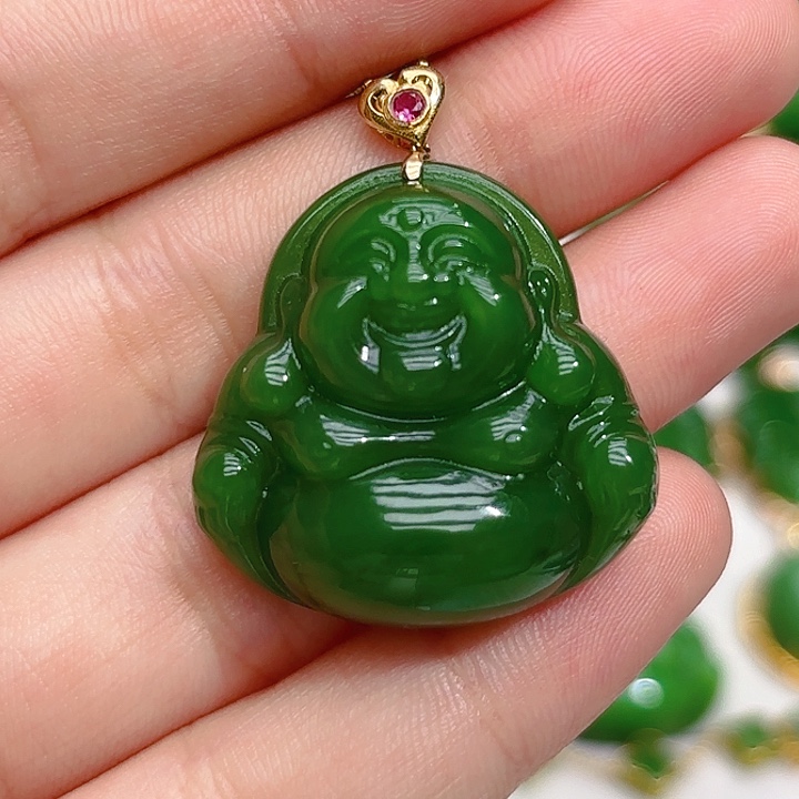 和田玉（碧玉）颈饰18K金镶嵌