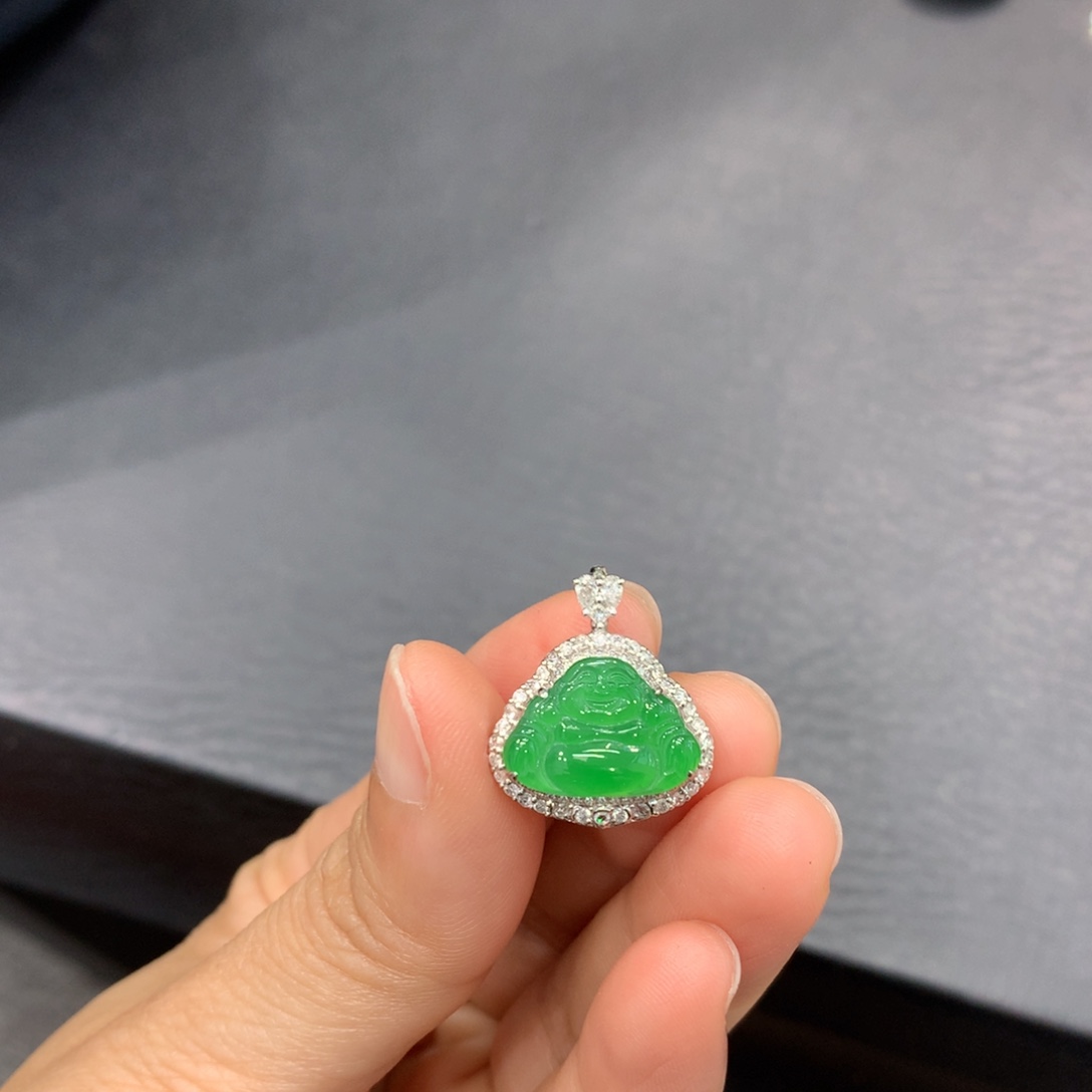 吊坠(不含链)18K金镶嵌翡翠