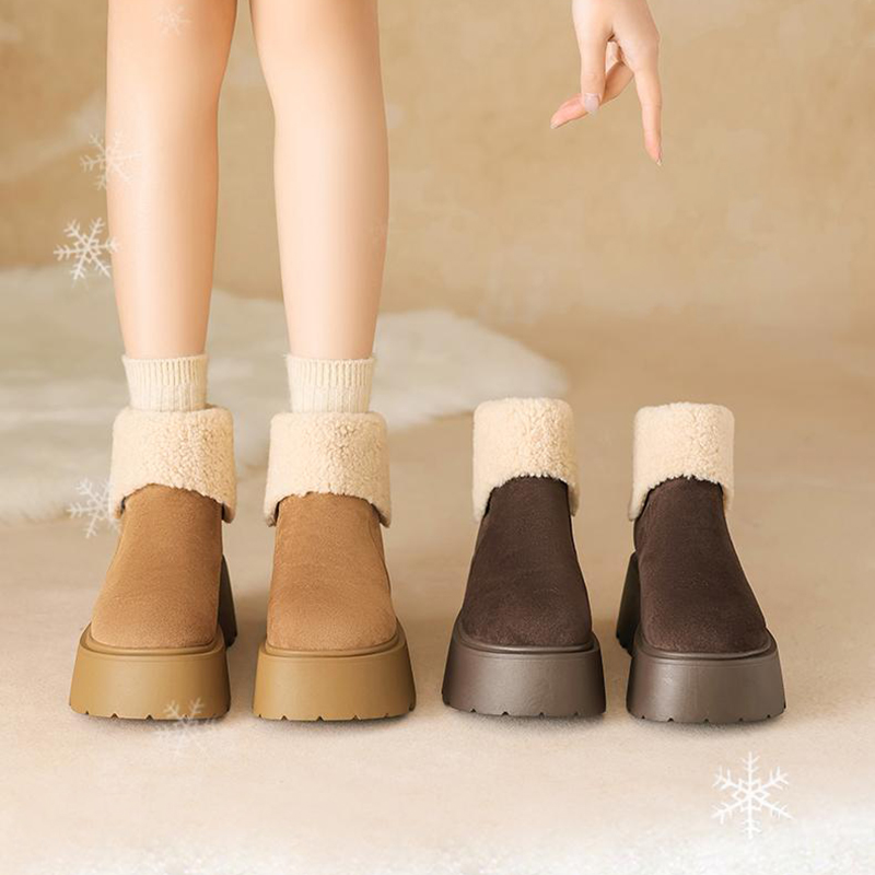 冬季雪地靴高跟保暖法式中筒圆头防滑时尚雪地靴Q59