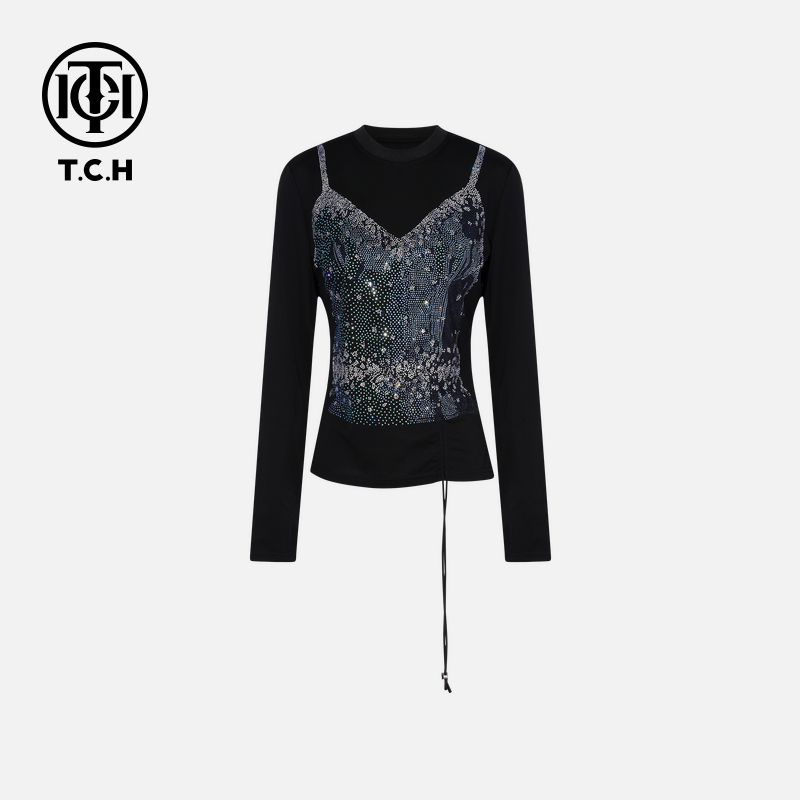 TCH私服烫钻工艺新时尚淑女百搭新潮流T恤女T75C08E1008轻奢tch