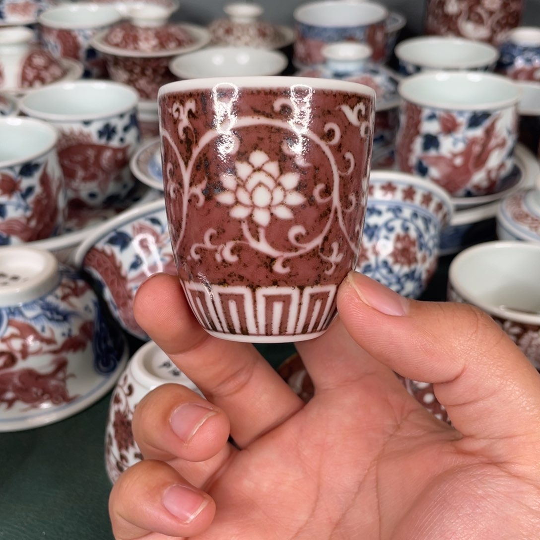 瓷片空谷元坊原矿釉里红纯手工手绘