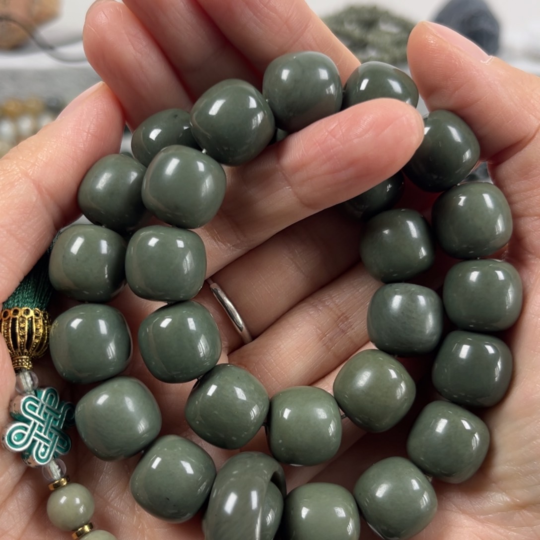 和田玉手链未镶嵌卡14老形珠28颗珠子手持