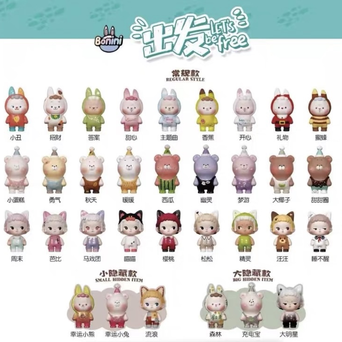 代拆不二Bonini出发系列萌粒盲盒周边可爱公仔玩具摆件