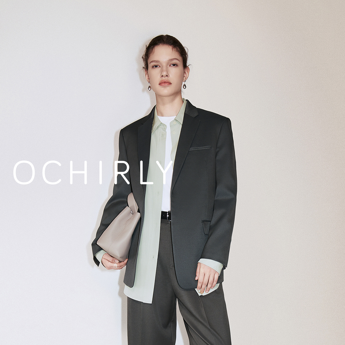 *ochirly欧时力 羊毛醋酸西装外套女无扣中长高级感秋季新品