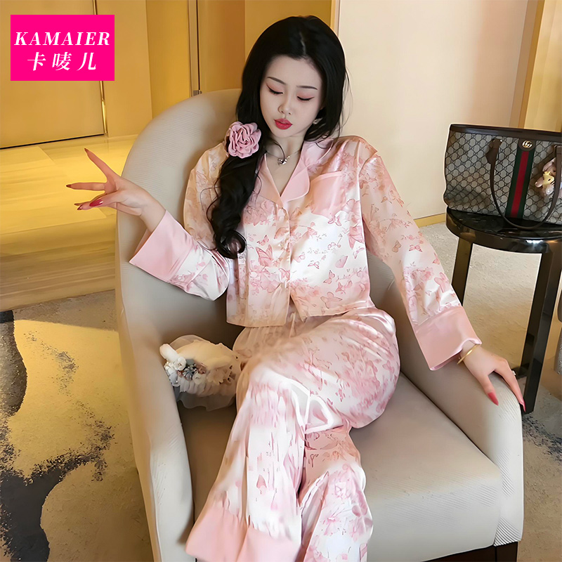 （蝶妹儿）睡衣女秋季新款气质休闲小短款显瘦柔软透气家居服外穿