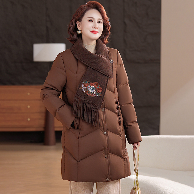 恒源祥集团彩羊羽绒服女2025年冬季新款中老年中长款妈妈装外套