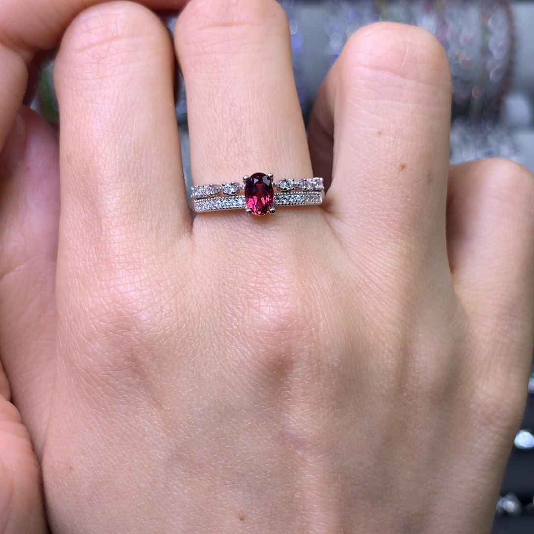 碧玺戒指银S925镶嵌戒指