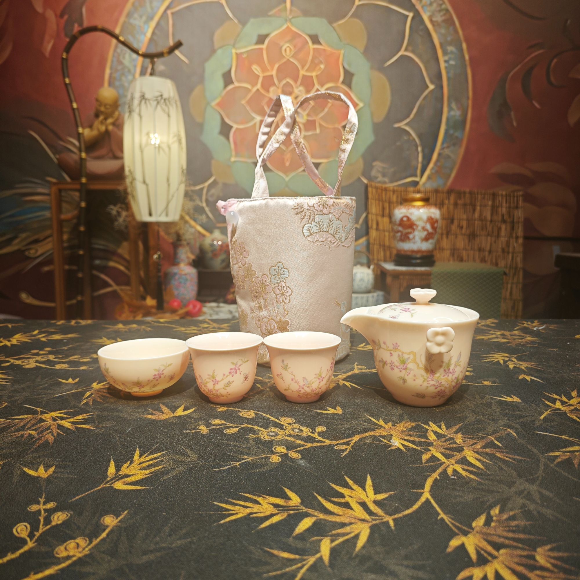 DD圣藏粉汝蝶恋花旅行茶具高端车载茶具户外女士茶具田园风格L187