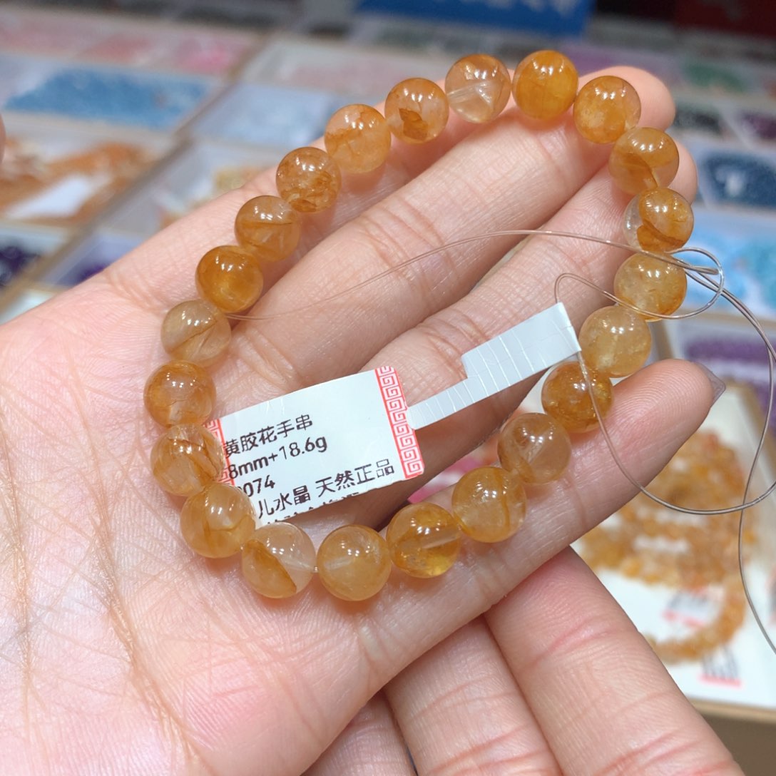水晶手链未镶嵌黄胶花手串8mm+