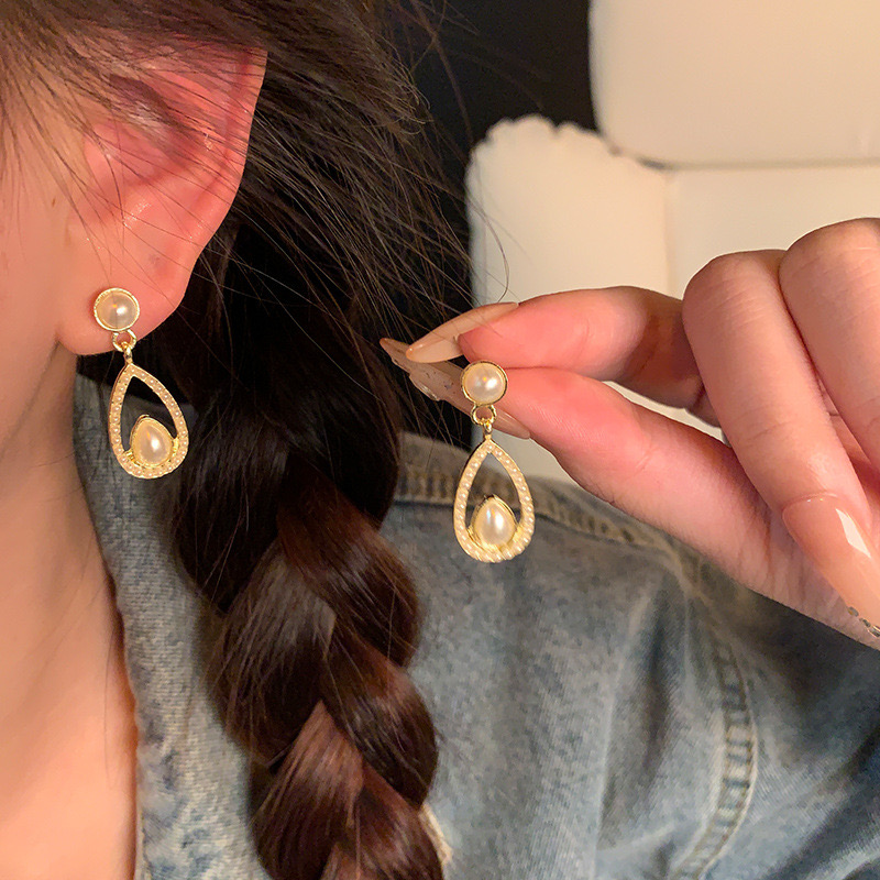 镂空水滴珠珠耳环女独特耳钉时尚百搭耳饰XC973