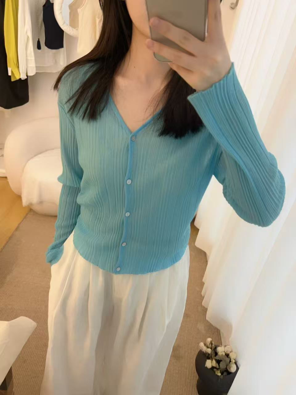 针织开衫贝壳扣百搭