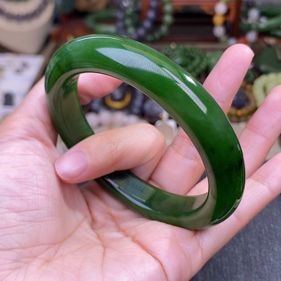 和田玉56 七号坑碧玉脂膏级老料手镯收藏未镶嵌