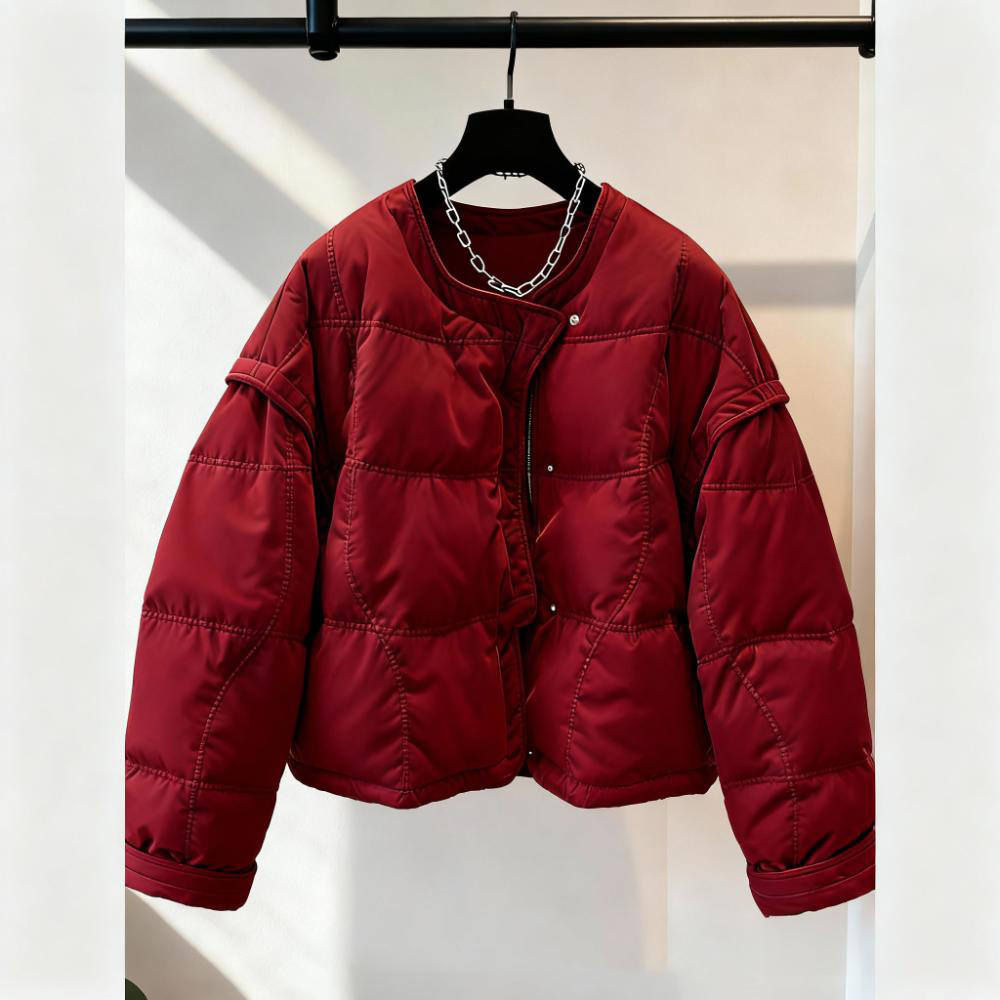 冬季2025新款老钱风丝绒保暖棉服外套女红色本命年通勤面包服爆款