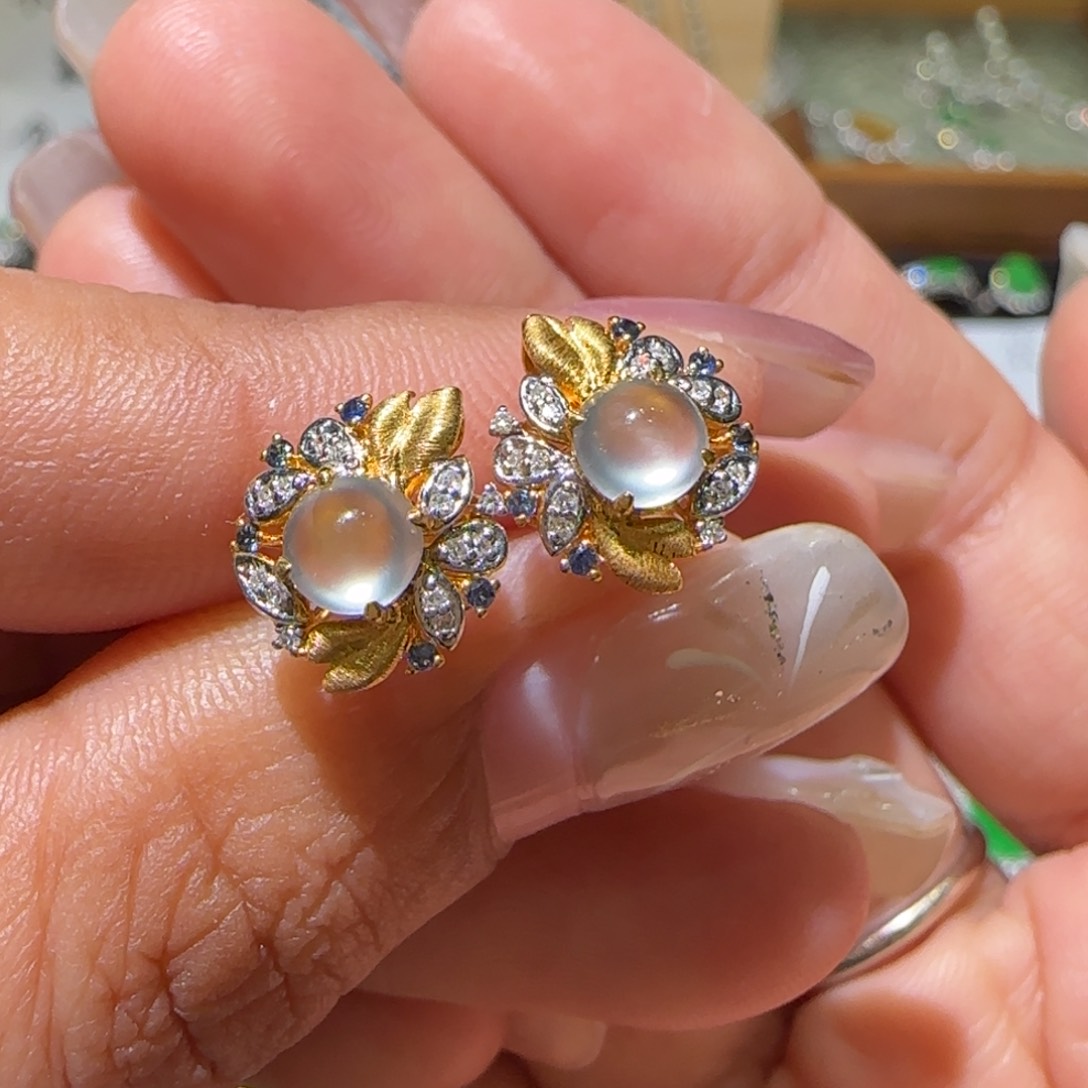 【闪购商品】翡翠耳饰18K金镶嵌初*缅甸