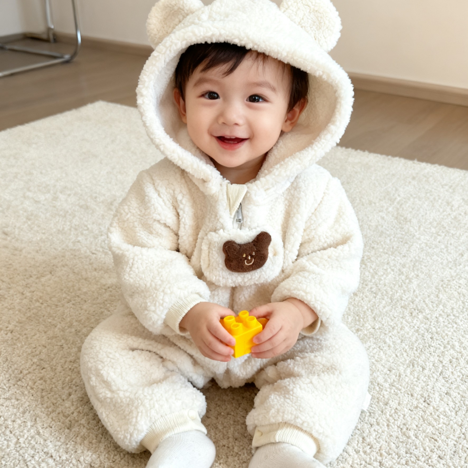 （胖米定制 ） 婴幼儿秋冬连体加厚外出服（帽子可拆卸）