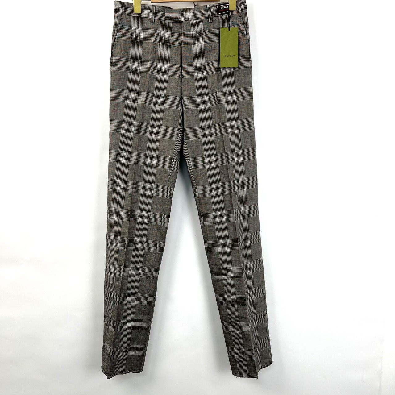 未使用 GUCCI/古驰 46码/金标刺绣灰色格纹休闲裤/06453