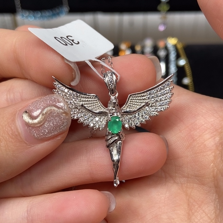 祖母绿颈饰银S925镶嵌