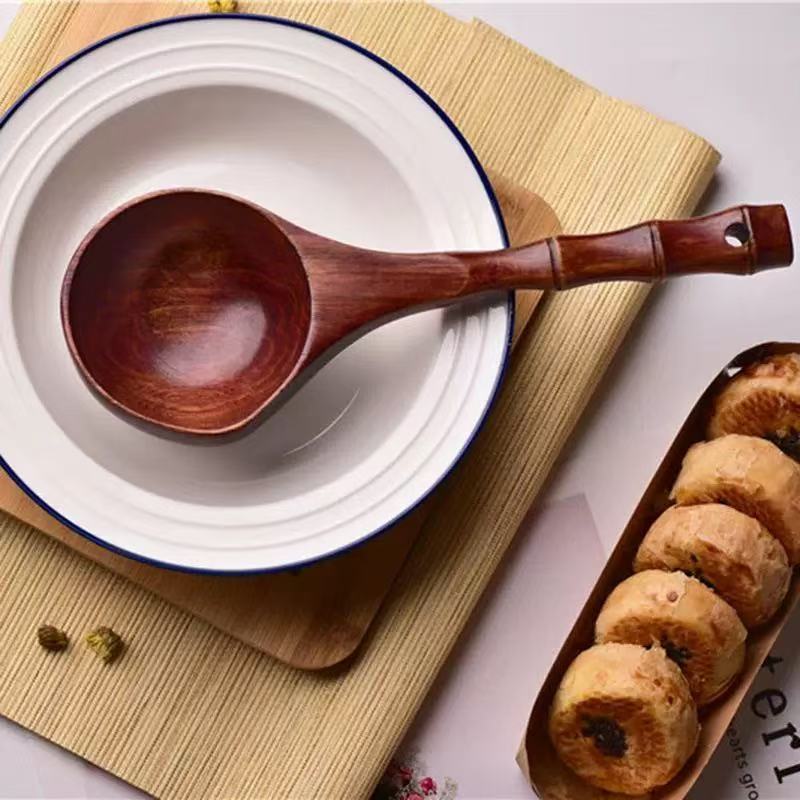 竹节网红吃播勺成人实木勺吃饭勺子长柄家用大号木汤勺粥勺