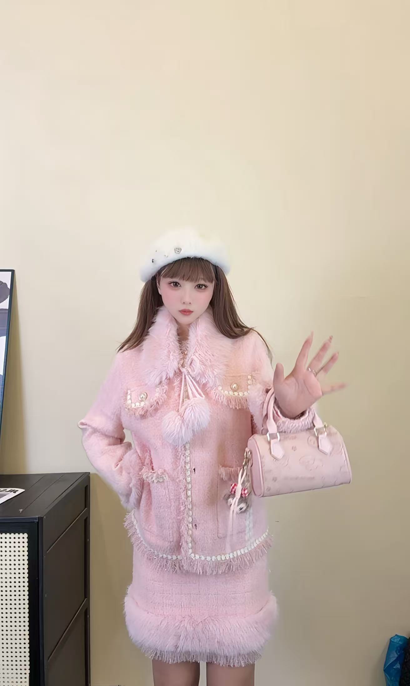 【艾丽莎定制】2025年秋冬新款气质名媛风毛毛外套时尚套装MM-112