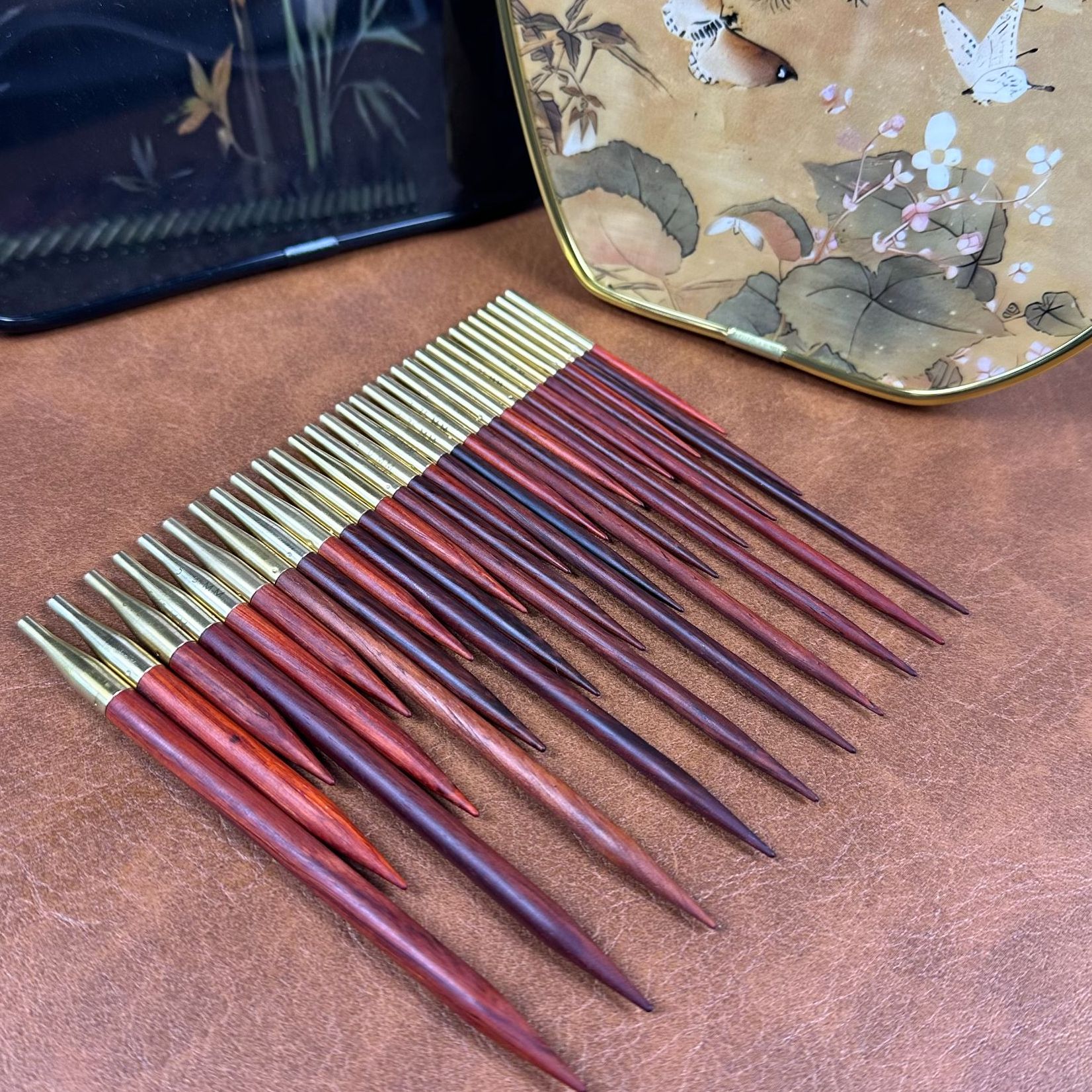 【外单专享】红花梨原木老料手工可拆卸环形针循环针编织毛衣针套装