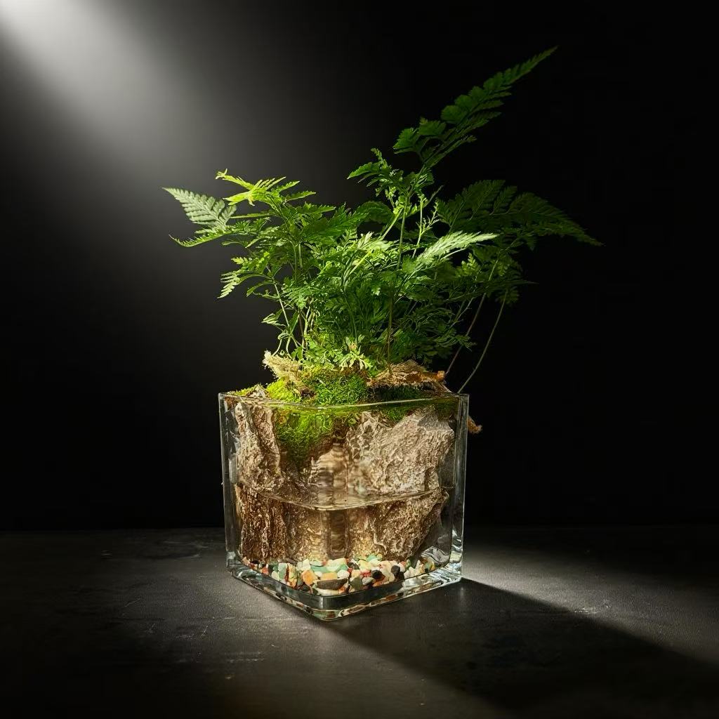 【绿境】-尺寸10cmx10cm方缸绿植狼尾蕨青龙石生态鱼缸造景室内盆栽