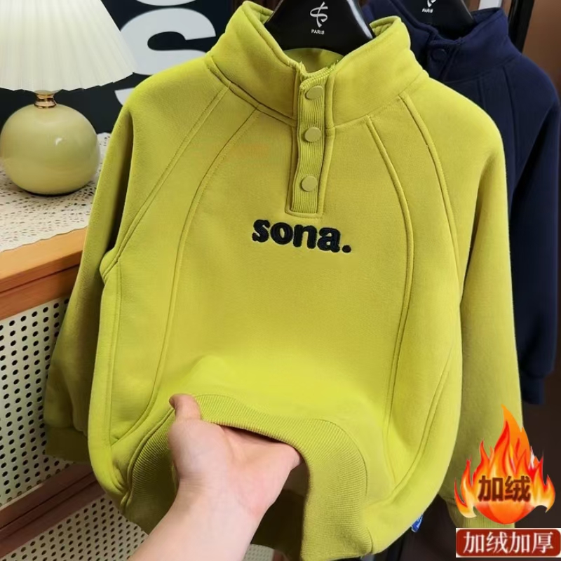 【加绒】温暖羊羔绒~中大童半高领加厚羊羔绒字母卫衣卫衣休闲00397