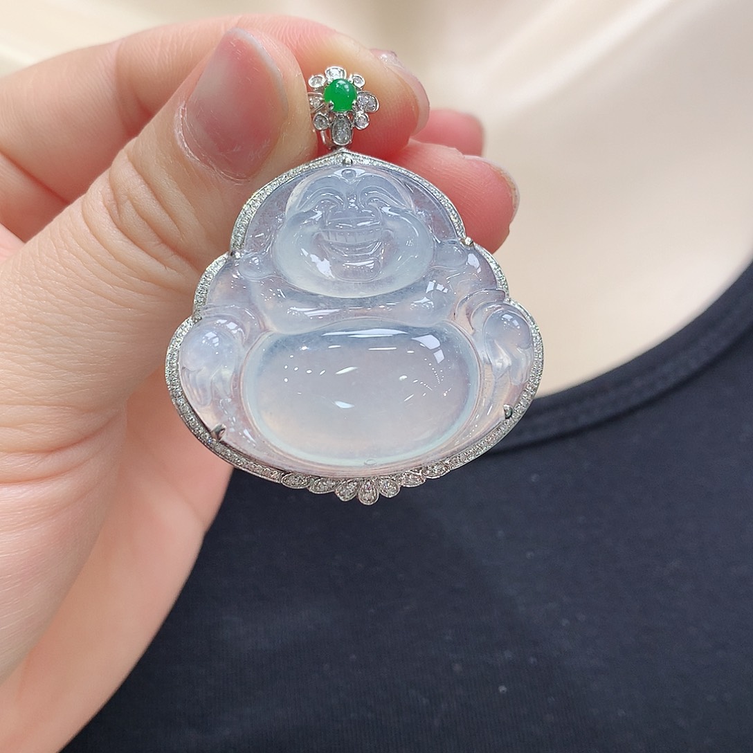 翡翠颈饰18K金镶嵌佛公