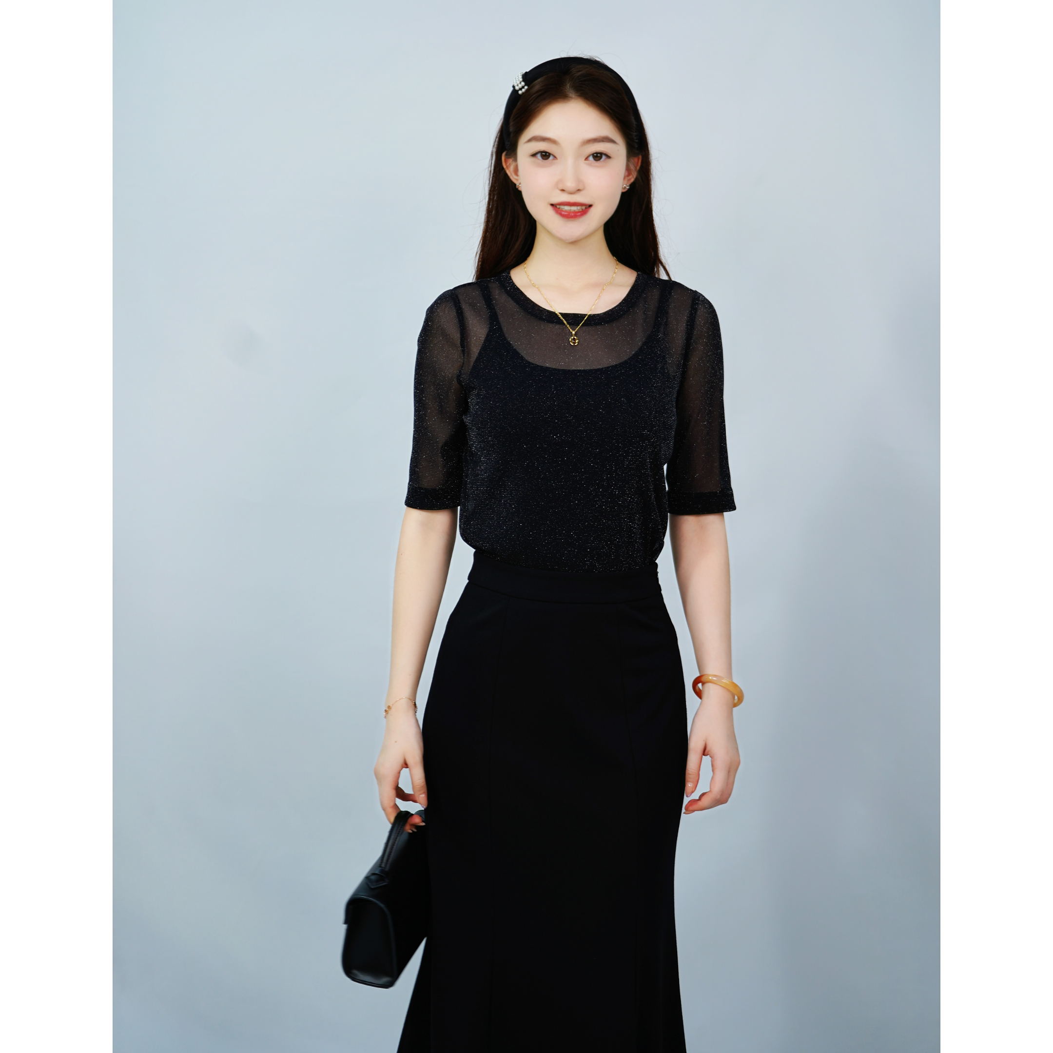 GIRDEAR/哥弟夏季金葱纱打底短袖t恤纱衣1300958/1300959/1301052