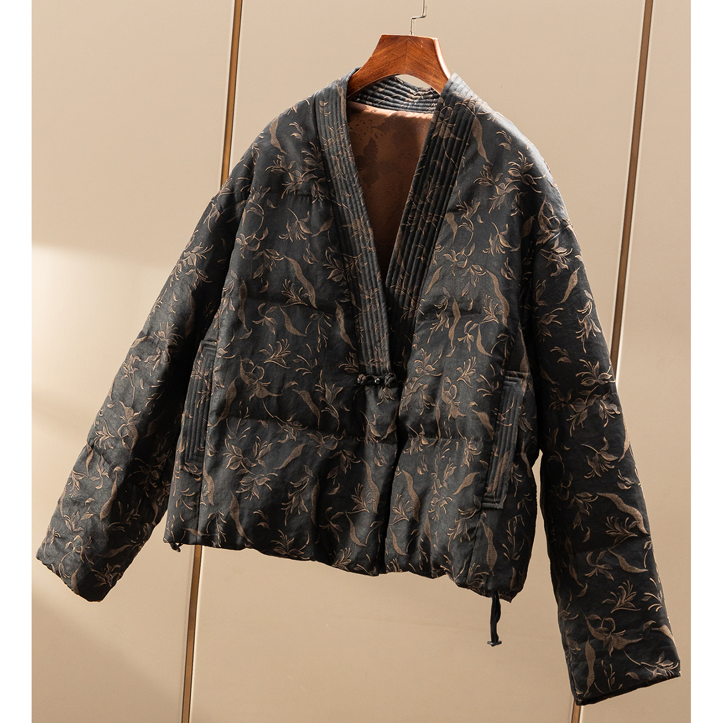 春天家 浮光暗影 新中式含桑蚕丝提花85鹅绒女14J6