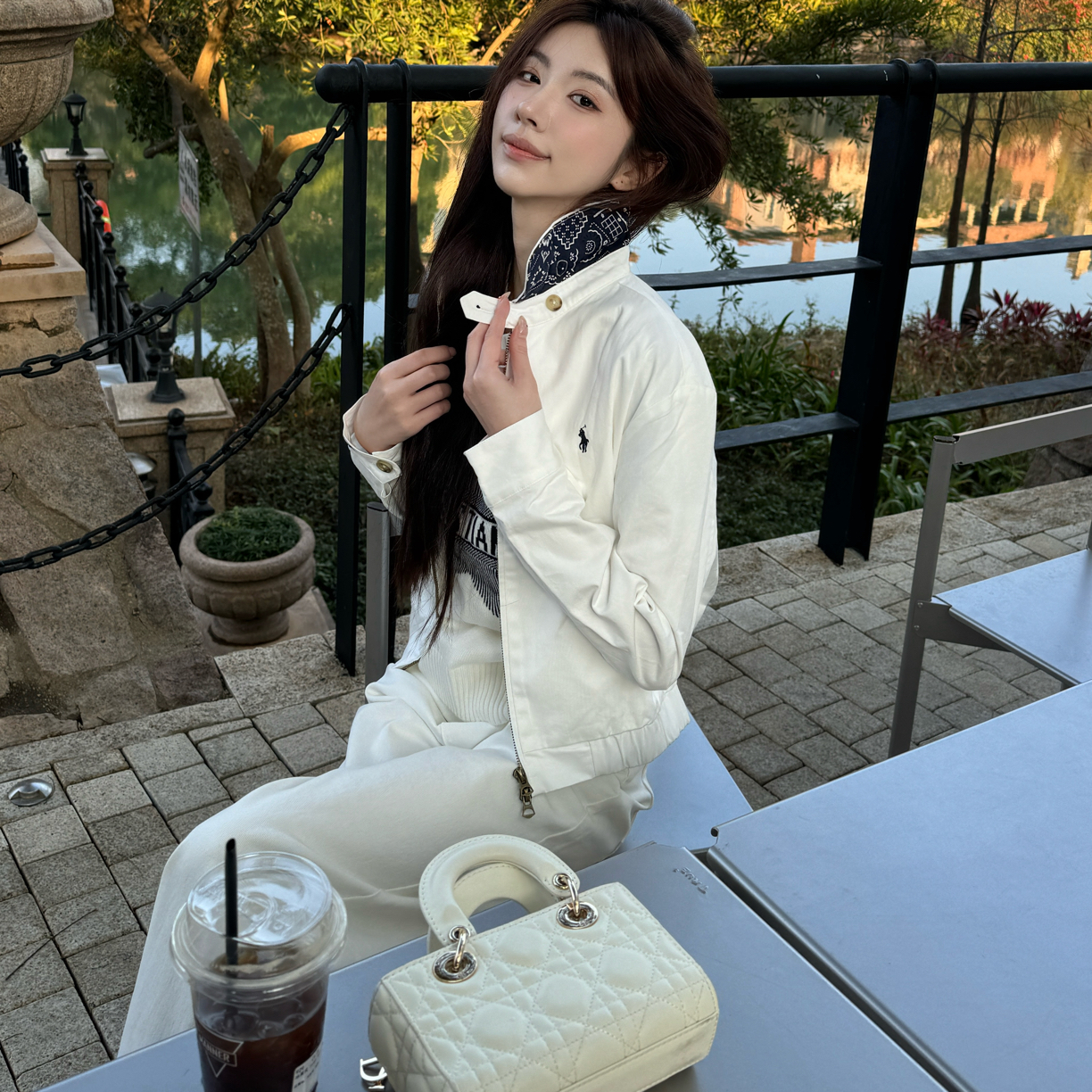 【Meng服饰】秋季老钱风简约款POLO翻领小马刺绣短款休闲夹克外套