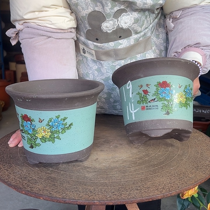 绿色陈波小号一对花盆花盆花盆