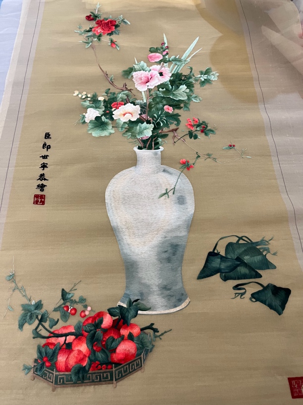 【郎世宁花瓶】精品苏绣花瓶50*100竖，1—3丝绣挂画装饰画