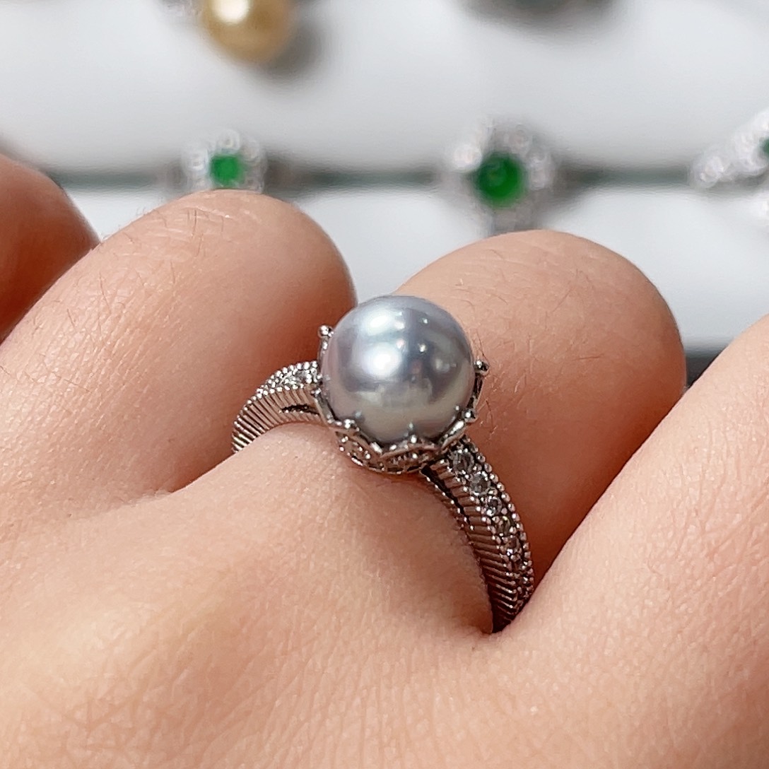 海水珍珠戒指银S925镶嵌