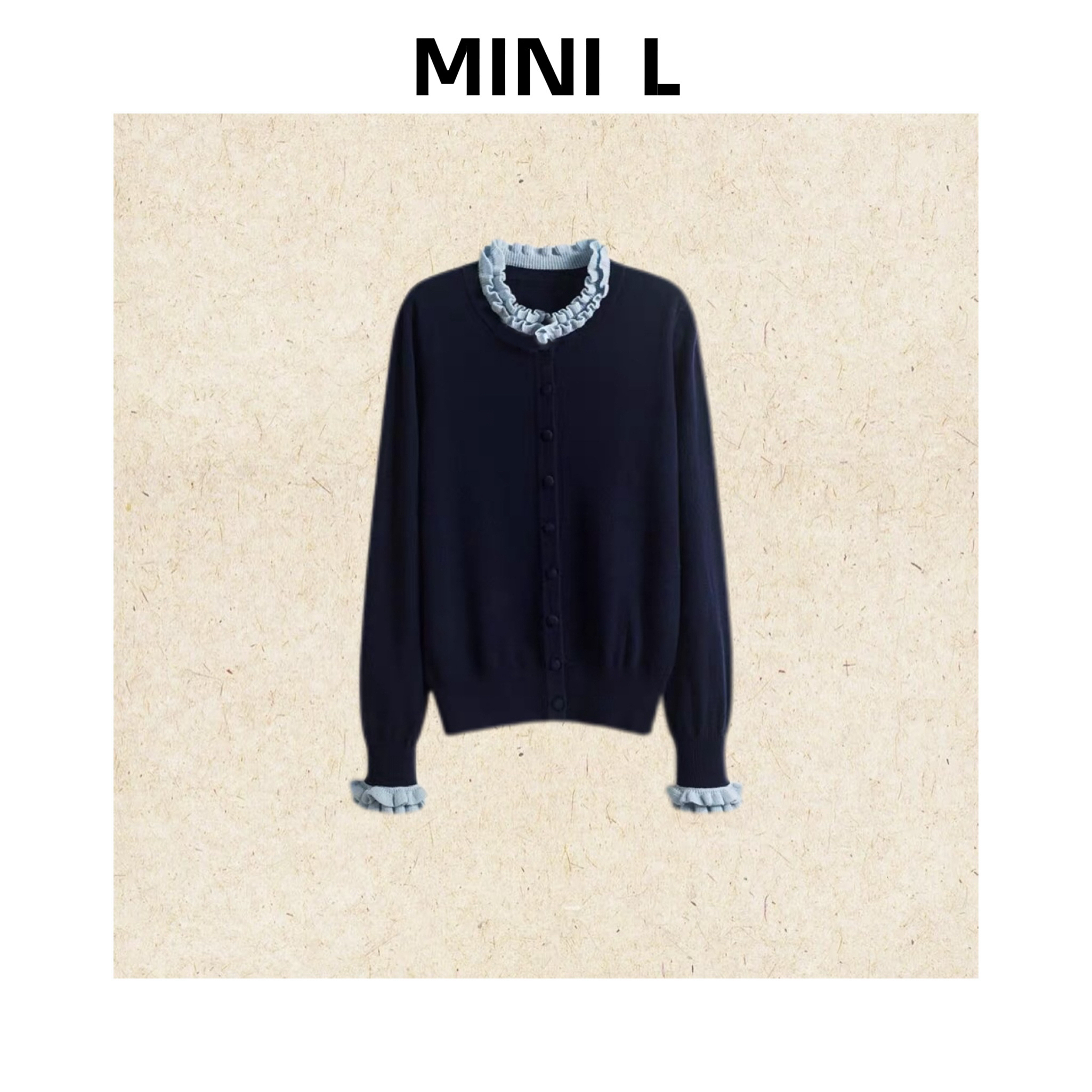 [MINI L]“珊瑚海”绵羊毛腔调花边包扣针织开衫