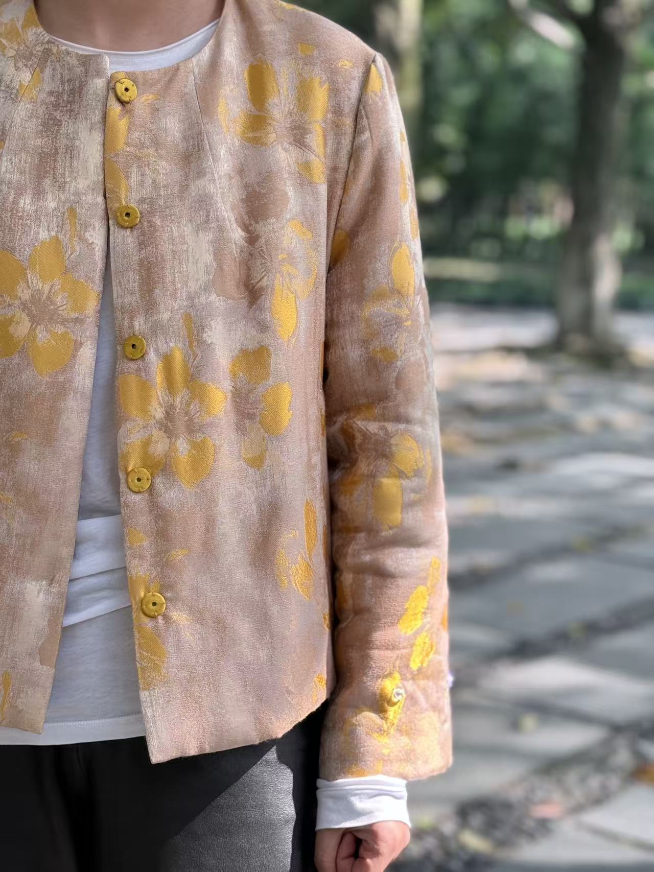 袖口拼毛毛气质国风棉服