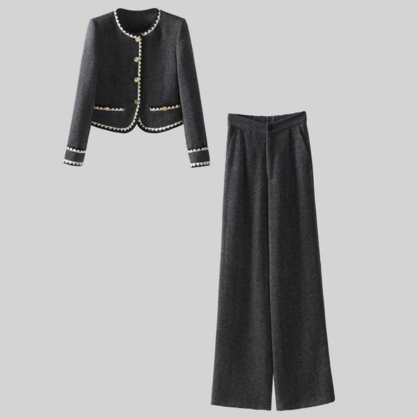 H569秋季气质时尚简约穿搭加棉外套两件套通勤套装女