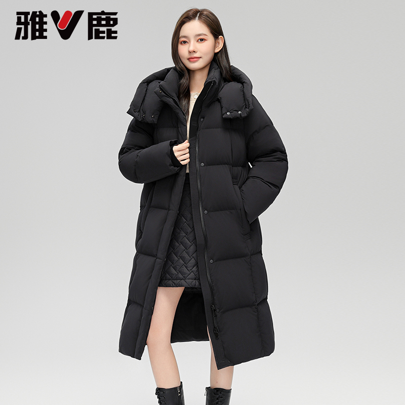 雅鹿新款长款羽绒服女冬季宽松加厚户外保暖过膝外套时尚休闲