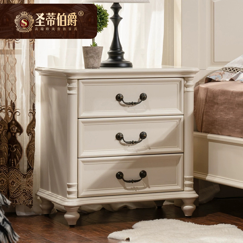 美式全实木床头柜卧室储物床边柜三抽欧式白色床头柜子收纳家具