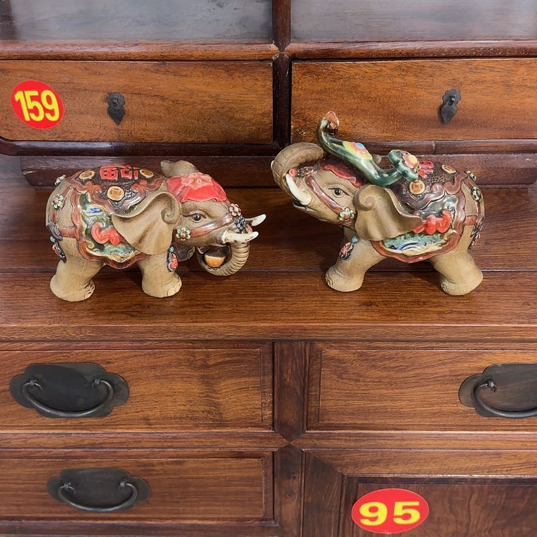 东***叶陶土复古装饰摆件大涨一对长18厘米