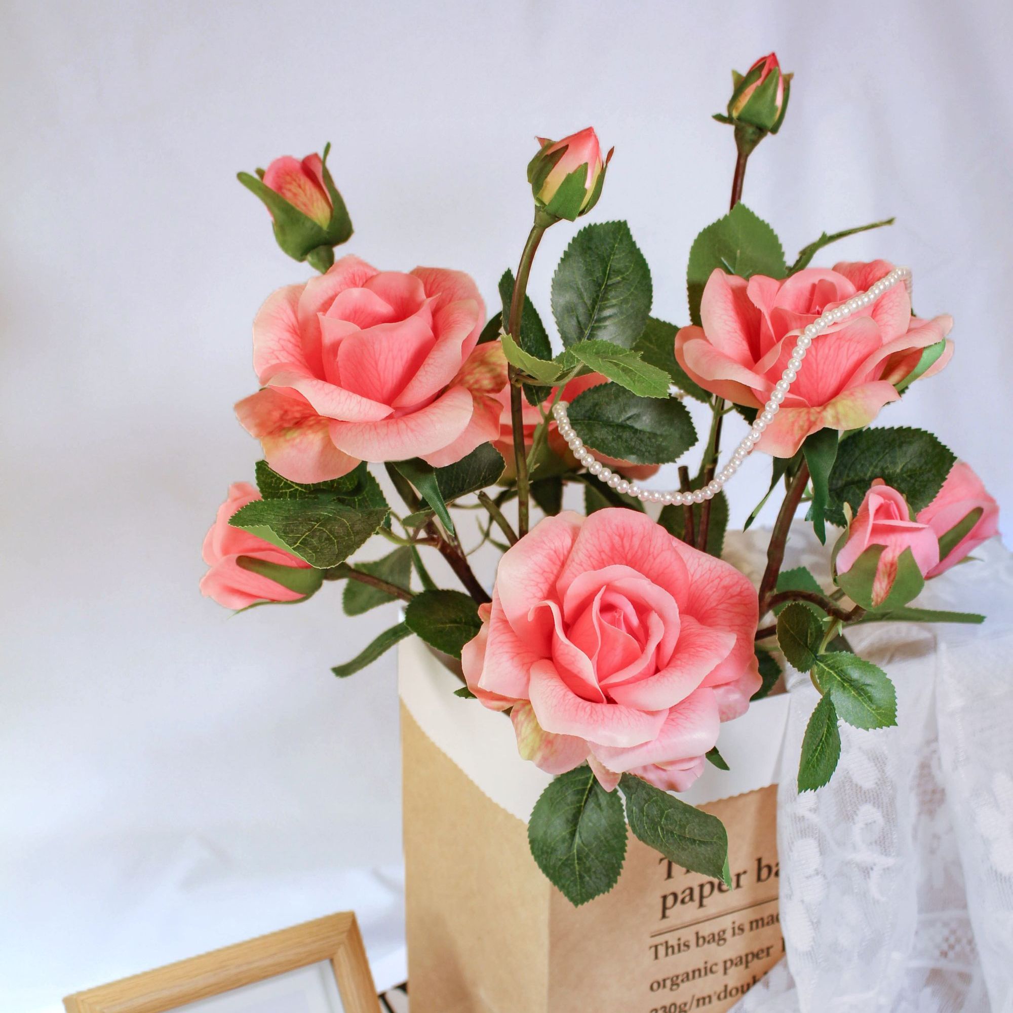 ins风怡然玫瑰仿真花 客厅茶几摆件 卧室床头装饰 拍摄道具