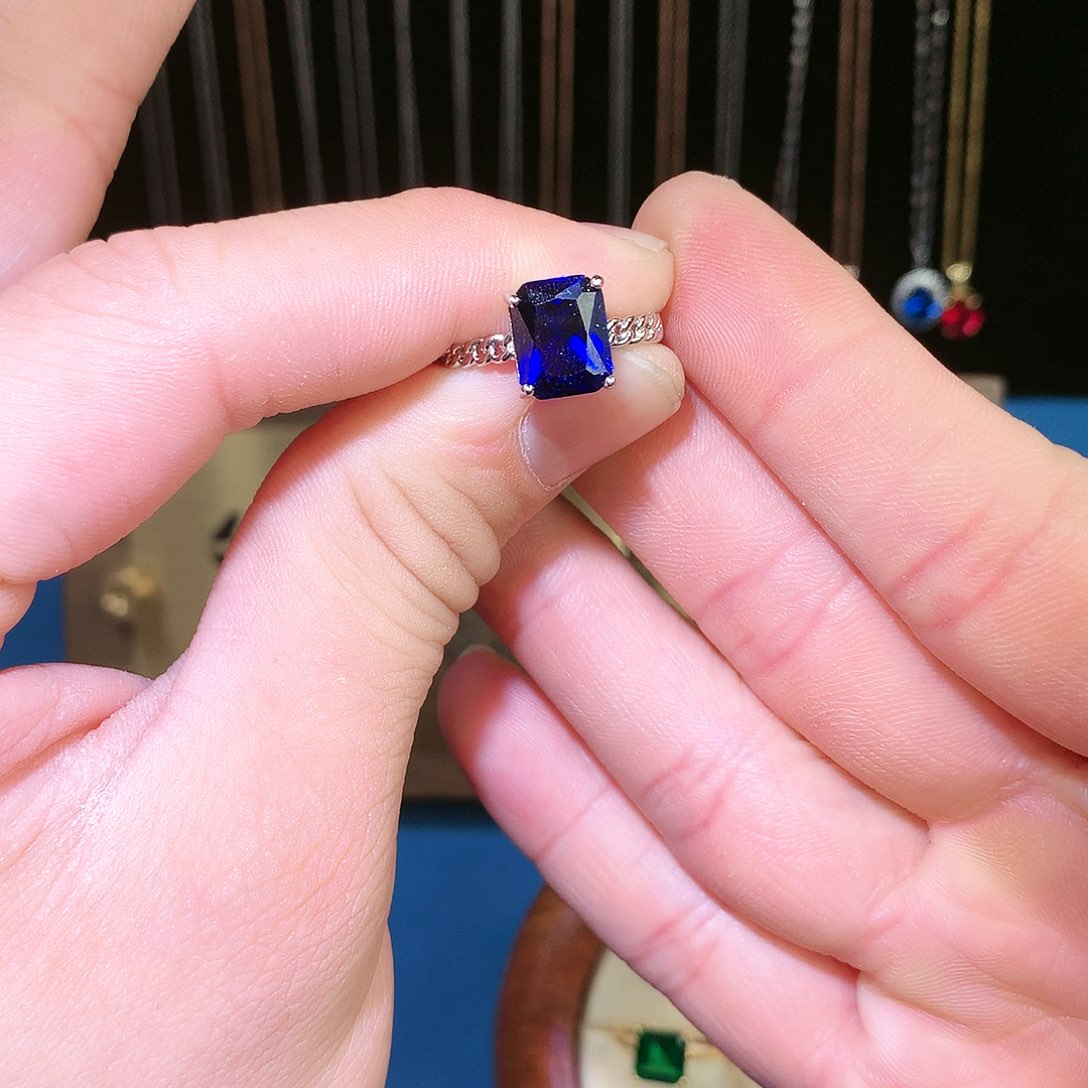 蓝宝石戒指银S925镶嵌