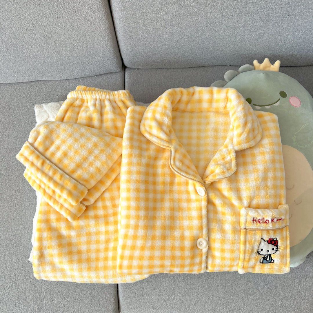 140-158小个子珊瑚绒睡衣冬季加绒加厚可爱保暖法兰绒家居服套装