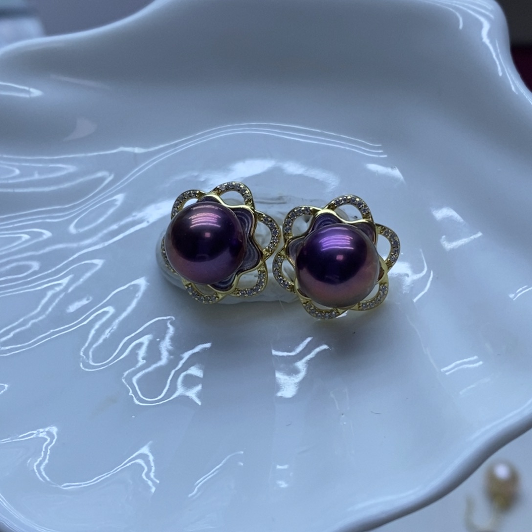 银S925镶嵌耳饰淡水珍珠