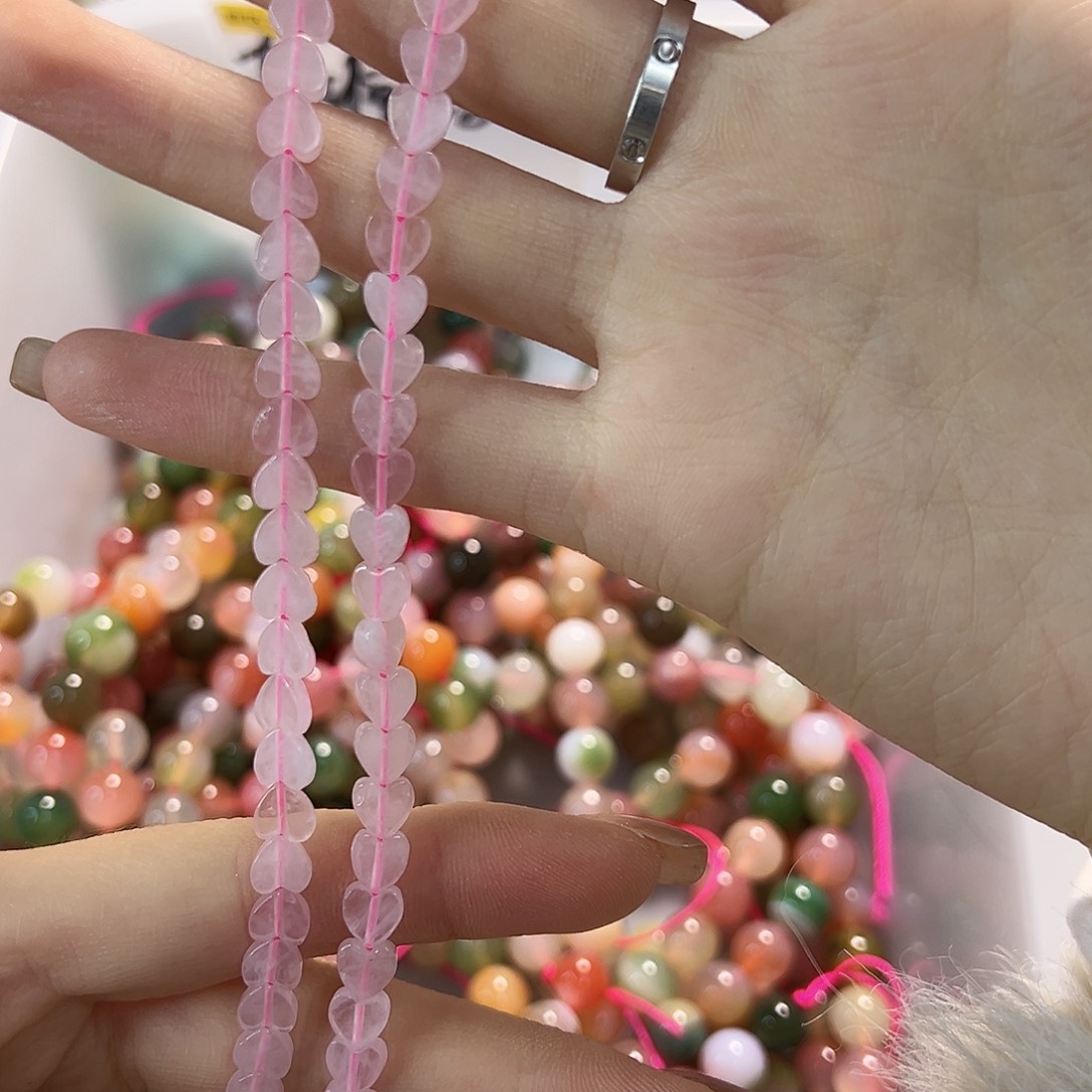 玛瑙/玉髓合金珠宝半成品粉水爱心卡6一条