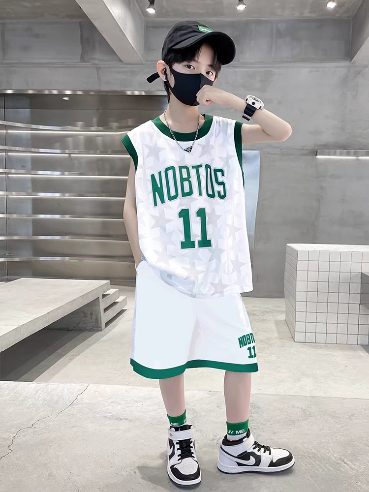 冰丝速干凉感套装篮球服套装男童夏季中大童运动速干短袖比赛服
