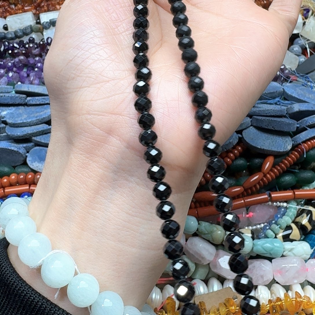 玛瑙/玉髓合金珠宝半成品一条6mm切面黑尖晶