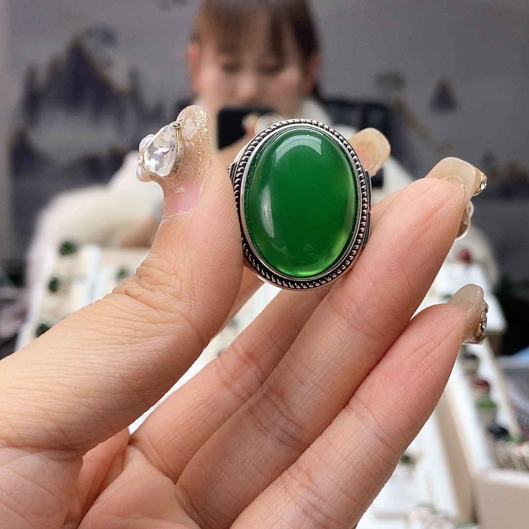 玛瑙/玉髓戒指银S925镶嵌强*